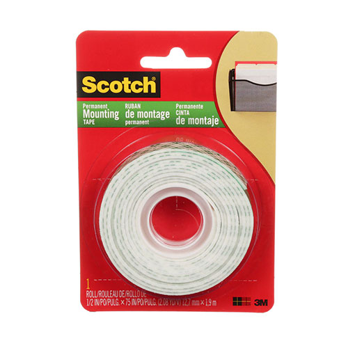 3M Scotch Mounting Tape 110-ESF, White, 0.5 in x 75 in (1.27 cm x 1.9 m), Roll