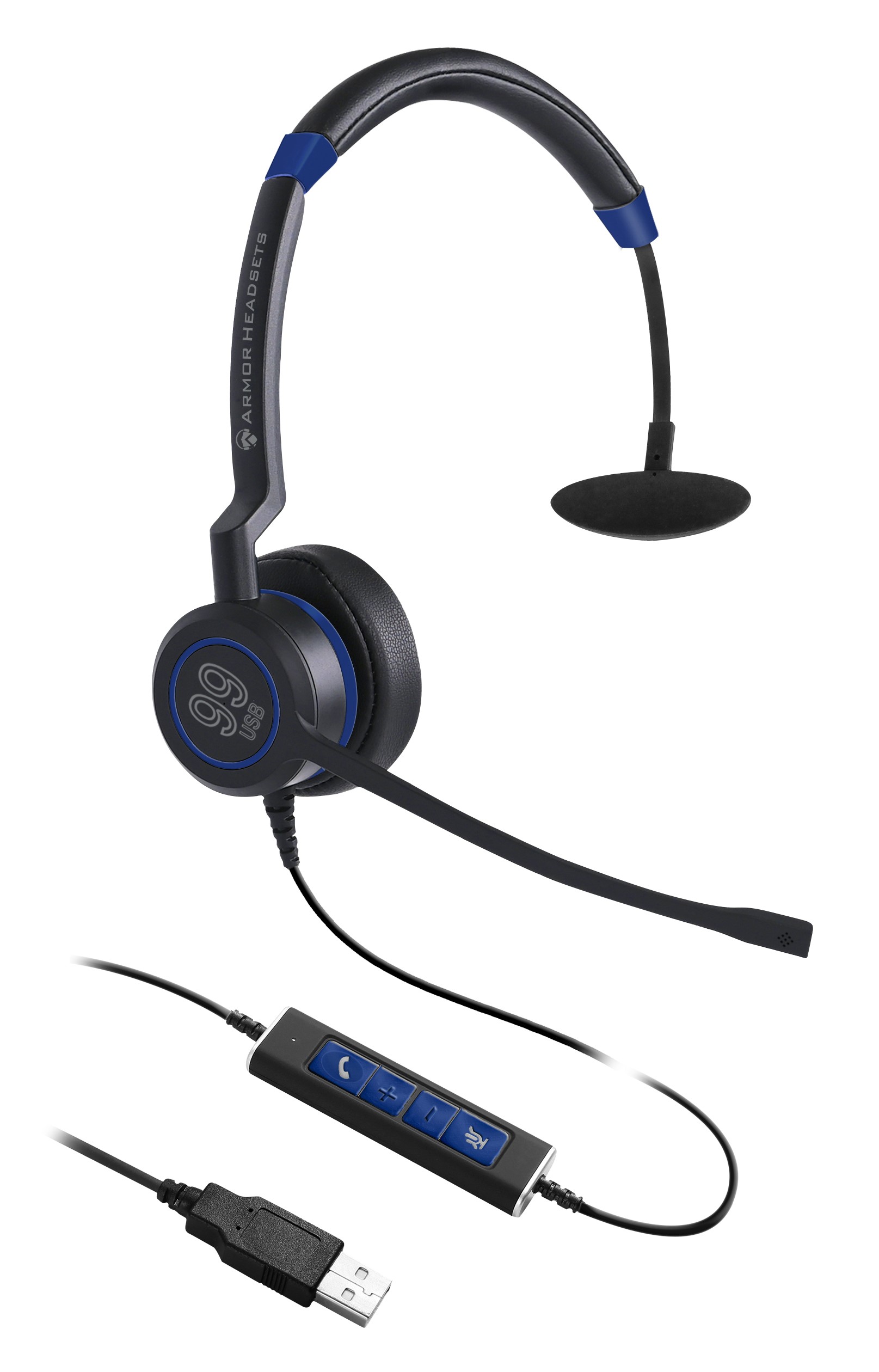 Armor 99 Double Ultra Noise Cancelling USB Wired Headset - Single Ear - Unified Communications